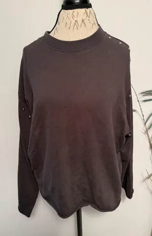 ALLSAINTS Womens Dark Gray‎ Crewneck Sweatshirt Studded Shoulders Long Sleeve L thumbnail 1