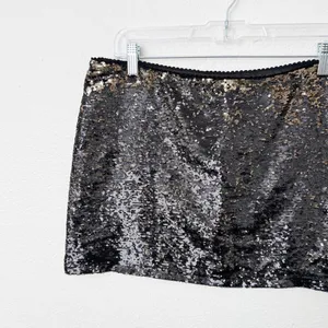 [Vintage] Forever 21 Black Gold Sequined Low Rise Mini Skirt Y2K 90s Sz Large L thumbnail 6