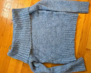 Mango Off the Shoulder blue sweater thumbnail 1