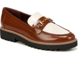 Franco Sarto Brown and Cream Leather Two-Tone Loafer with Gold Chain thumbnail 1