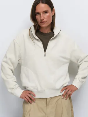 MATE the Label Fleece Quarter Zip Sweatshirt XS Bone thumbnail 1