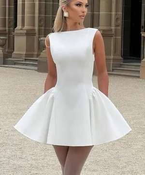Babyboo Fashion Yalina Mini Dress Ivory White Dropped Waist Scoop Back NWT XL thumbnail 1