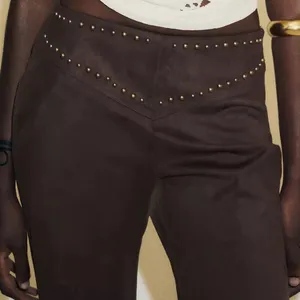 Zara NWT brown studded faux suede embellished pants thumbnail 4