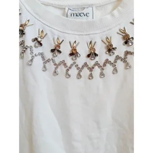 Maeve Anthropologie White Embellished Jeweled Neckline Cotton Sweatshirt Large thumbnail 2