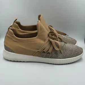 Torrid Blush Tan Nylon Pull On Sparkle Sneakers With Lace Design Size 11W Comfy thumbnail 2