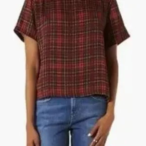 Madewell Tartan Plaid Short Sleeves-Rolled Cuff Top in Red and Green | Sz Medium thumbnail 1