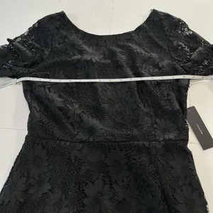 NWT‎ Lulus Allure 'Em In Black Lace Flounce Bell Sleeve Sheath Dress LARGE thumbnail 7