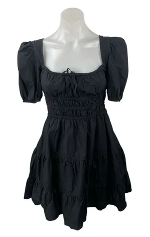 Aritzia Sunday Best Black Short Puff Sleeve Tie Bustier A Line Mini Dress Size S thumbnail 1