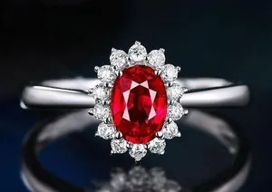 18K White Gold Plated Adjustable Red Crystal Sunflower Ruby Ring for Women thumbnail 1