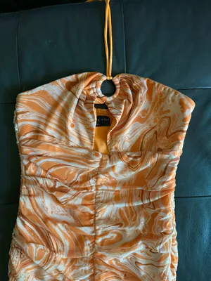 White Fox Boutique Orange and White Marble Halter‎ Mini Dress size medium thumbnail 5