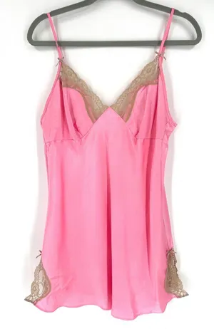 Y2K No Boundaries Babydoll Pink Satin Lace Trim Camisole Slip Dress Size ‎ L thumbnail 1
