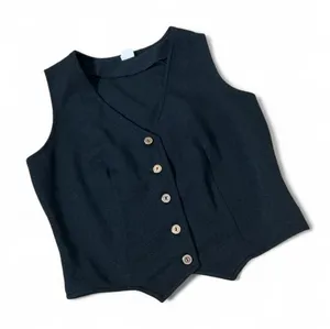 VTG Black Button Front Vest V-Neck Pointed Hem Dark‎ Academia Waistcoat 12 21717 thumbnail 1