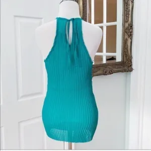 Halter Top Pleated Sheer Green Color Scoop Neck thumbnail 2