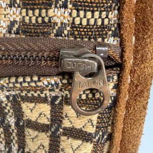 Vintage Brown Suede Tapestry Travel Bag Geometric 70s Boho Weekender Talon Zip thumbnail 6