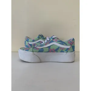 Vans Old Skool Checkerboard Women's 7 Stackform Platform Sneaker Floral Blue thumbnail 6