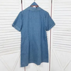 Indulge Chambray Button Up Belted‎ Short Sleeve Shirt Dress Denim Blue Large thumbnail 8