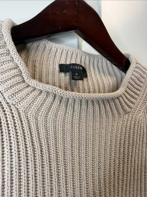 J.Crew Sweater Roll-Neck Cotton Knit Beige S thumbnail 3