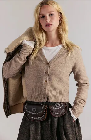 Free People School Girl Crop Softspun Cardigan Size XS thumbnail 1