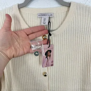 Sincerely Jules Cream Ribbed Ladylike Quiet Luxury Button Front Cardigan‎ thumbnail 4