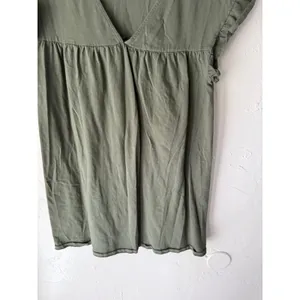 ASOS Olive Green Oversized‎ Small Top Flutter Ruffle Sleeve V Neck Babydoll thumbnail 6