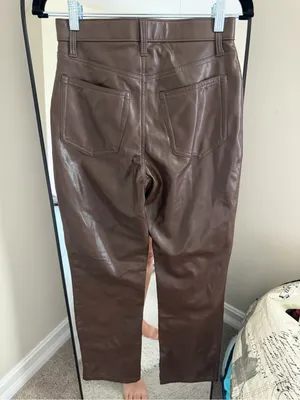 abercrombie and fitch the 90's straight ultra high rise brown leather pant thumbnail 6