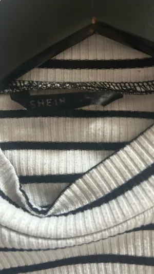 SHEIN Black & White Striped Ribbed Mock Neck Long Sleeve Top thumbnail 3