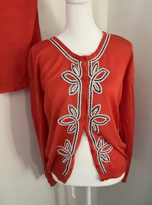 Michael Simon Beaded Embroidered Two Piece Modal Cardigan And Tank Top Set Sz L thumbnail 1