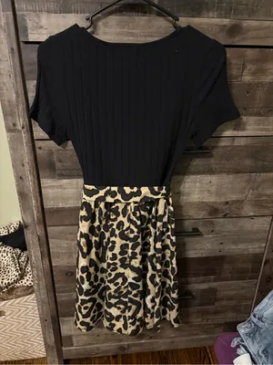 SHEIN Black Ribbed Top with Leopard Print Skirt Dress thumbnail 4