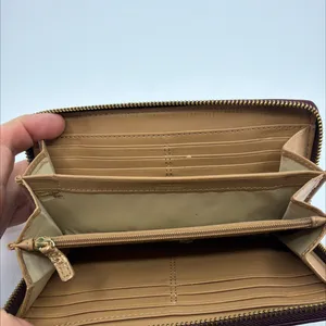 Coach Signature C Accordion Zip Khaki Burgundy Canvas Wallet thumbnail 6
