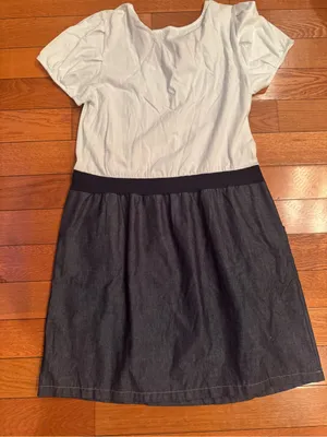POL White Short-Sleeve Mixed-Media Dress with Denim Skirt Size Large Like New thumbnail 5