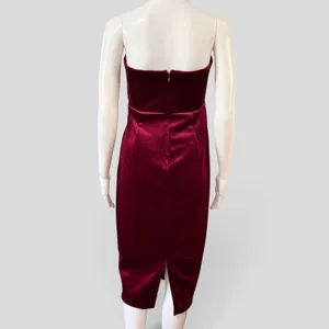 Express Velvet Strapless Midi Dress M Burgundy Draped Sweetheart Cocktail thumbnail 5