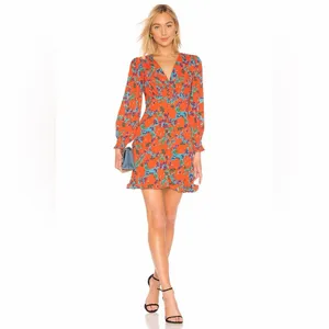 Saloni Eve Mini Dress Tangerine Sweetpeas‎ Chiffon Viscose Smock V Neck Size 0 thumbnail 3