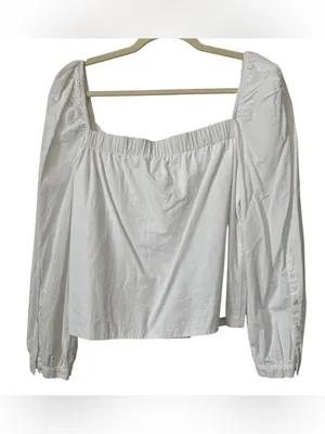 Zara trf white square neck button up long sleeve top thumbnail 2