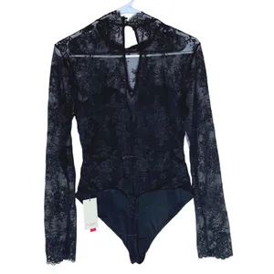 NWT Popilush Lace Shapewear Bodysuit Long‎ Sleeve Built-In Bra Open Back Large thumbnail 5