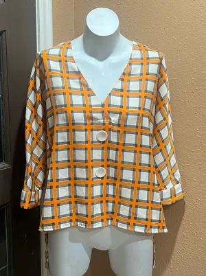 Zara orange plaid blouse thumbnail 1