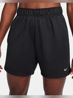 Nike Dri Fit 5” Women's Black Athletic Shorts with Swoosh Fold Over Waist Logo L thumbnail 1