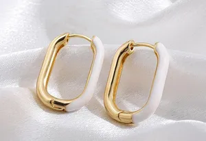 White & Gold Rectangular Hoop Earrings thumbnail 1