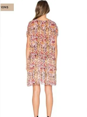 IRO Orange Plum Ohno Abstract Tribal Print Mini Flowy Tie Waist Sleeveless Dress thumbnail 2