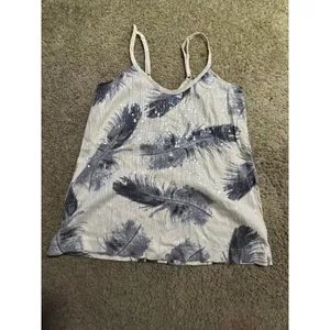 Kimchi Blue Womens Feather Print Sequin Camisole Top Cream Grey V-Neck Small‎ thumbnail 2