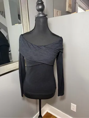 NWT Abercrombie & Fitch off shoulder cozy crossover soft A&F top grey small thumbnail 2