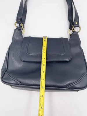 American Vintage Vintage Navy Blue Faux Leather Shoulder Bag Purse Double Handles Minimalist 90s thumbnail 11