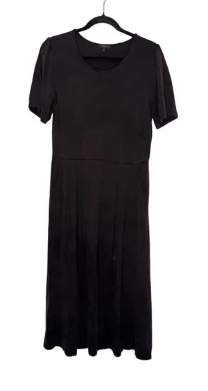 Quince Tencel Jersey Midi Dress Women Large Black Excellent Short Sleeve Pocket thumbnail 1