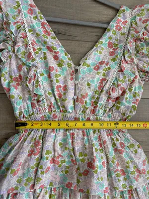 Anthropologie Love the Label Ines Floral Ruffle Sleeve Tiered Mini Boho Cottagecore Dress M thumbnail 8