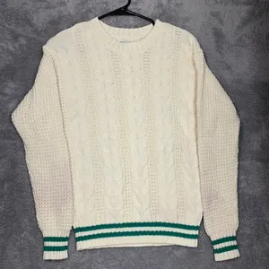 American Eagle Sweater Womens XS Cream Green Varsity Striped Cable Knit Crewneck thumbnail 1