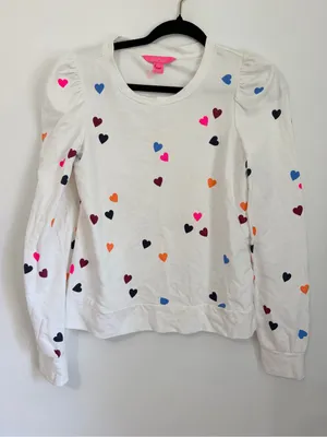 Lilly Pulitzer White Multicolor Hearts Jansen Sweatshirt 100% Cotton Size S thumbnail 1
