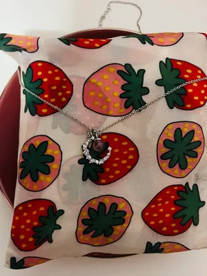 925 crescent strawberry crystal necklace women's high-end light luxury 2023 new style peach blossom clavicle chain ins lettering thumbnail 6