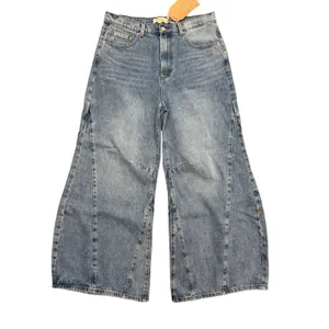Listicle Wide Leg Jeans NWT L High Rise Denim Trendy‎ Cropped Raw Hem thumbnail 2