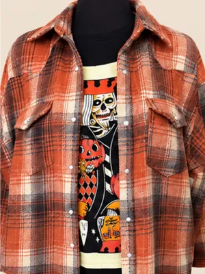 Fantastic Fawn Rust-Orange Plaid Soft Brush Button-Down Shirt / Shacket thumbnail 9