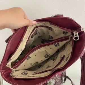 Y2K Red Burgundy Faux Tooled Leather Western Studded Shoulder Bag thumbnail 17