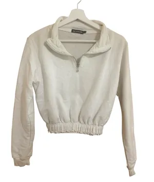 PrettyLittleThing Size Small Cropped White 1/4 Zip Sweatshirt thumbnail 1